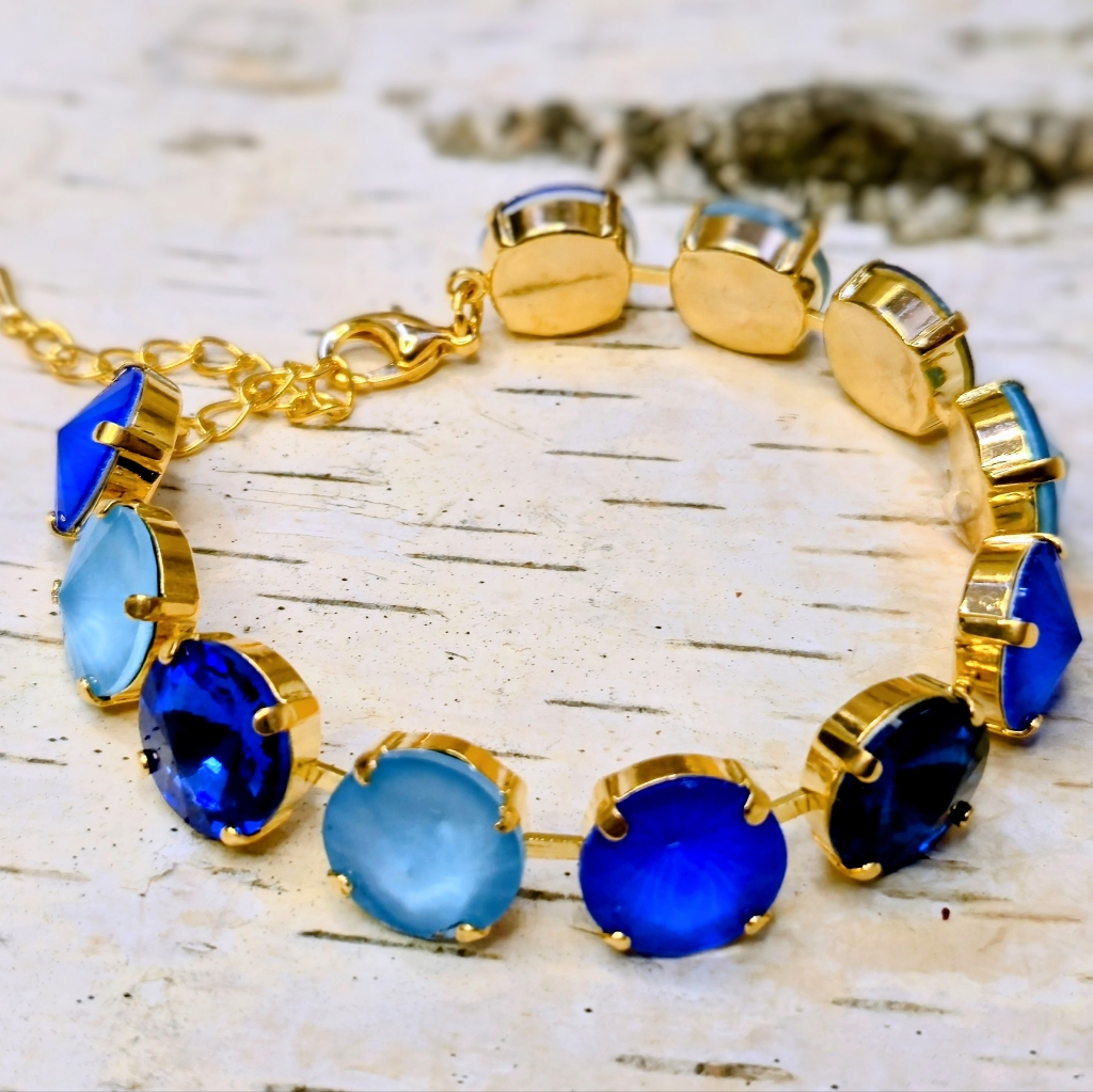 Blue Kamikaze Bracelet W/ Large Premium Crystals In 18k Plated Tennis Bracelet